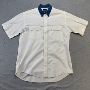 Vintage Wrangler Shirt Mens Large White Western Button Up Rancher Rodeo Raw Hem